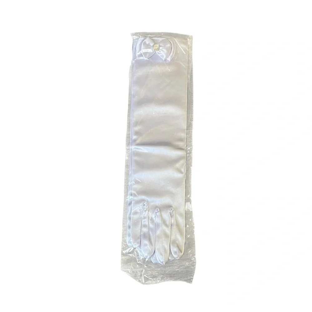 NWT Cotillion Elegant White Satin Gloves with Bow